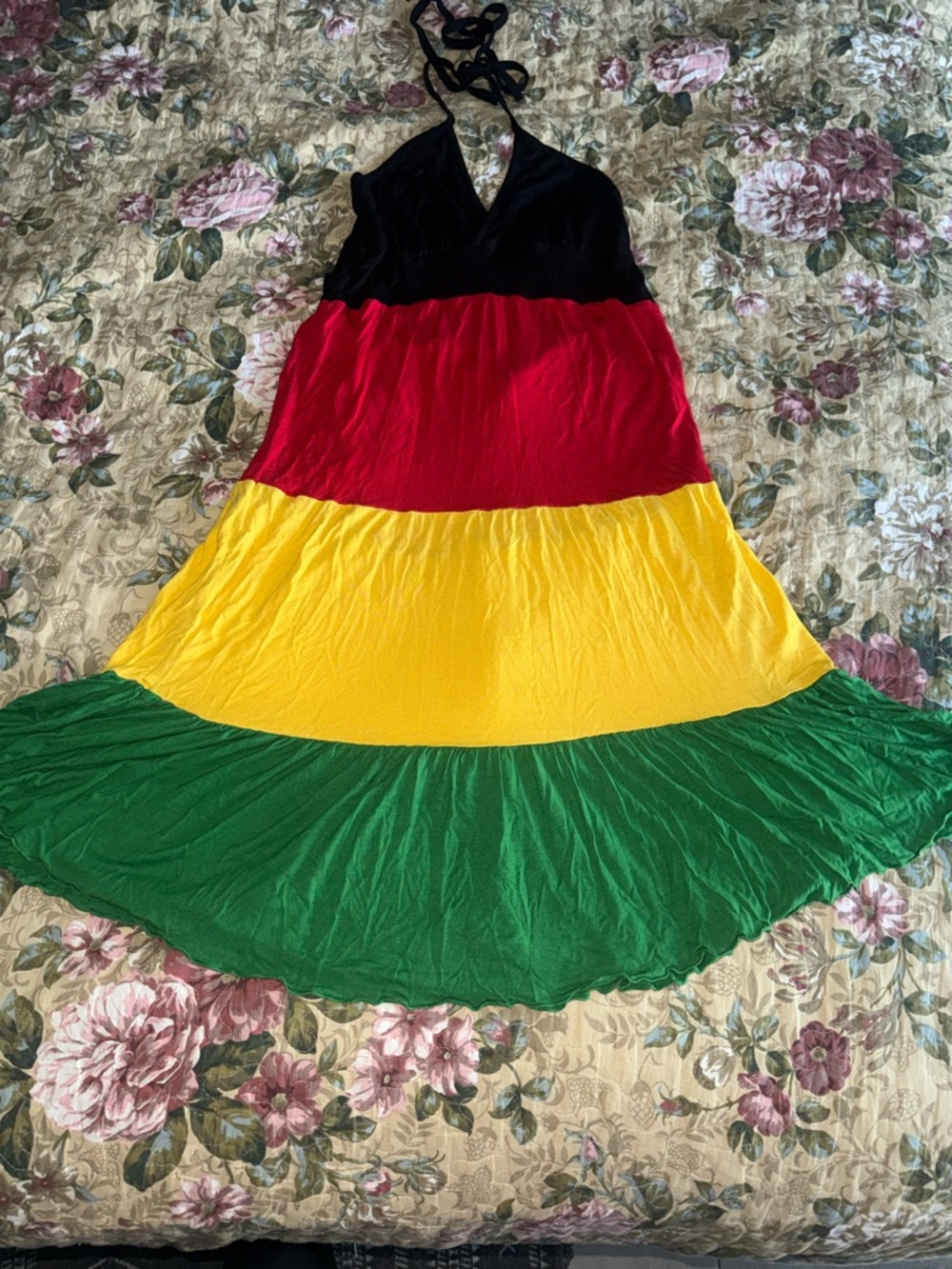 Rasta Reggae halter neck dress with scalloped bottom